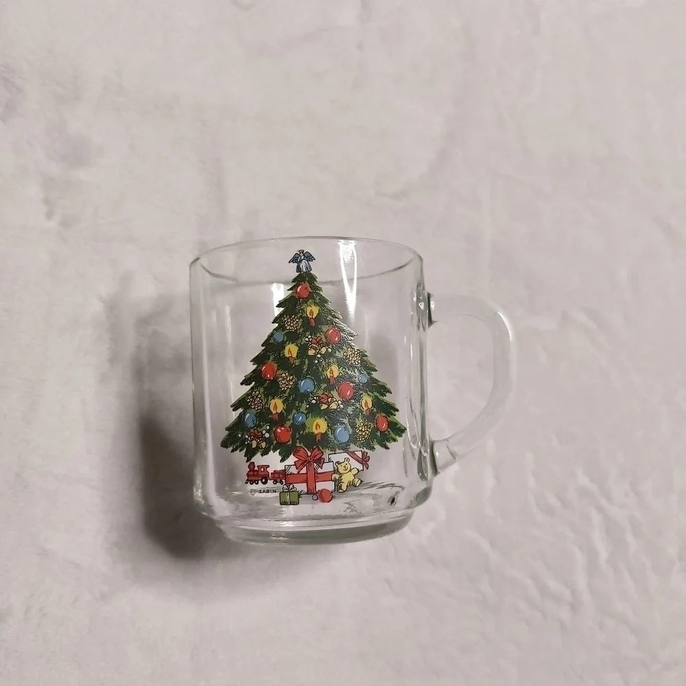 𝅺Sabin Vintage Clear Glass Christmas Tree Coffee Mug